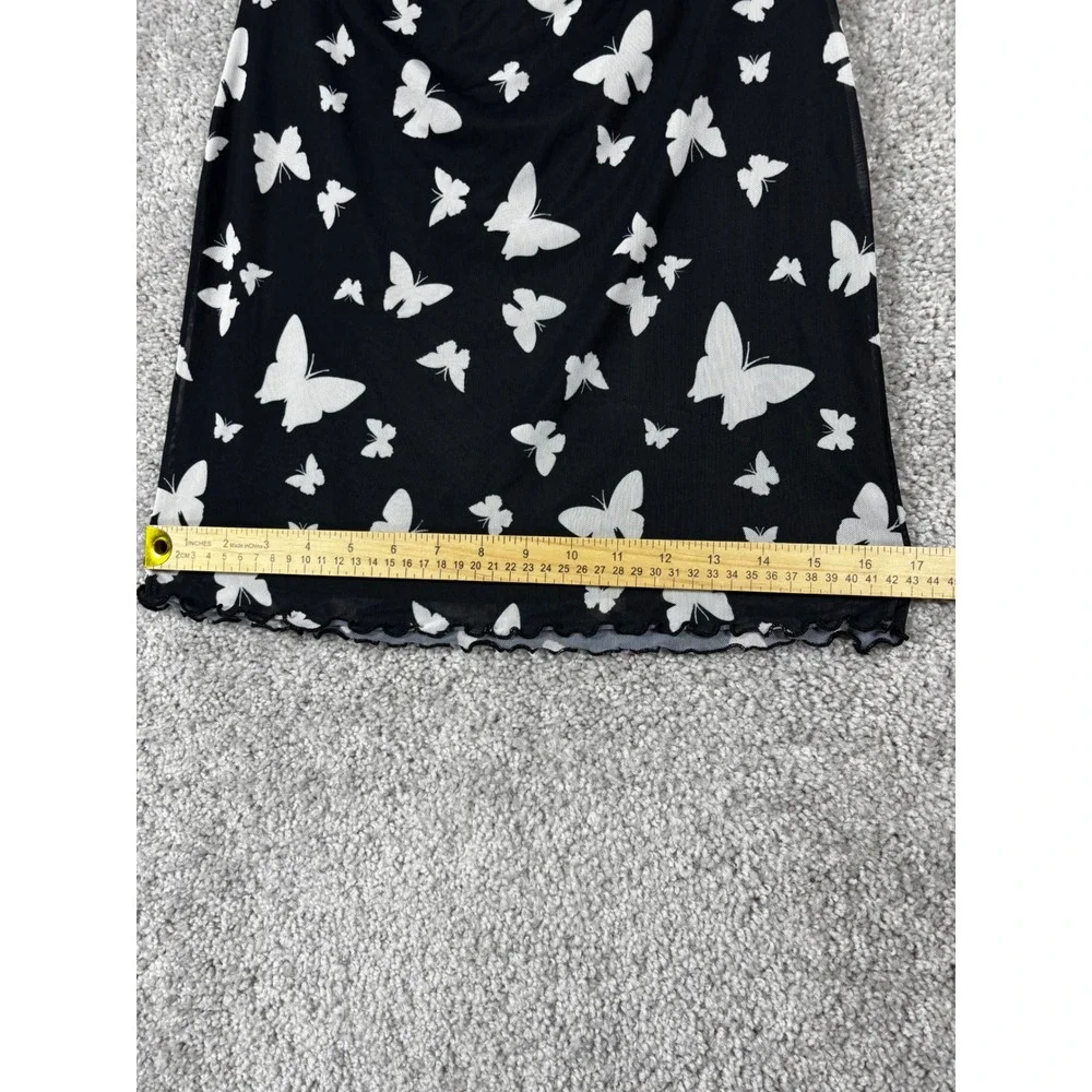 Wild Fable Womens Small Black White Butterfly Mesh Mini Skirt Lettuce Hem Y2K